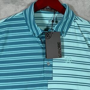 G Fore Polo Shirt Mens Small‎ Blue Striped Split Contrast Tech Jersey Seaglass